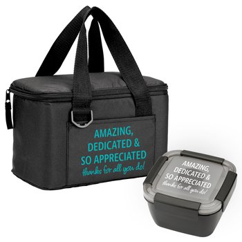 Amazing, Dedicated, & So Appreciated. Thanks For All You Do! Locking Food Container & Chill Box Lunch/Cooler Bag Gift Set from Positive Promotions