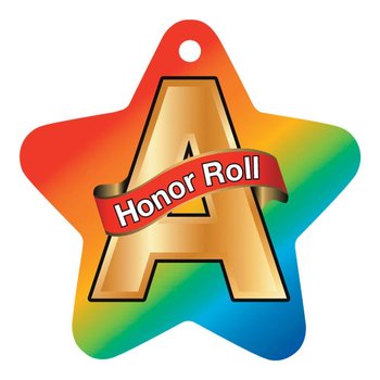 A Honor Roll (Rainbow Star) Award Tag with 4