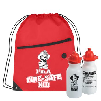 I'm A Fire-Safe Kid Drawstring Backpack With Do Your Part: Be Fire Smart! Water Bottle Combo from Positive Promotions
