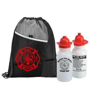 Maltese Cross Deluxe Drawstring Backpack With Practice Fire Safety Every Day Water Bottle Combo from Positive Promotions