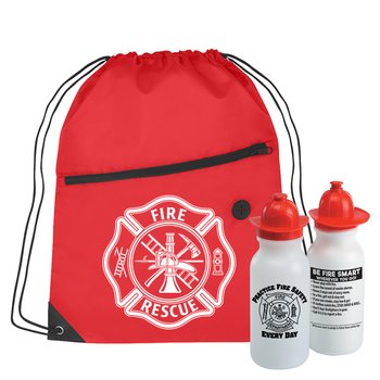 Maltese Cross Drawstring Backpack With Practice Fire Safety Every Day Water Bottle Combo from Positive Promotions
