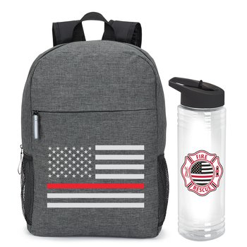 The Thin Red Line Parker Backpack & Solara Water Bottle Gift Set from Positive Promotions