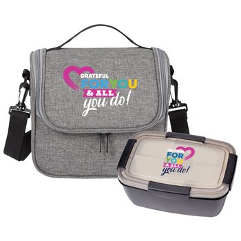 Grateful for You & All You Do! Portland Lunch/Cooler Bag & Locking Stacker Food Container Combo from Positive Promotions