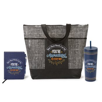 You're Appreciated in Every Way Malibu Zippered Tote, Sleek Tumbler, & Heathered Journal & Stylus Pen Gift Set from Positive Promotions