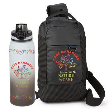 Case Managers: It's in Our Nature to Care Crossbody Sling Bag & Jasper Ombre Tritan Water Bottle 32 oz. Gift Set from Positive Promotions