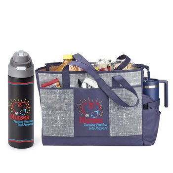 Nurses: Turning Passion Into Purpose Malibu Cooler Tote & Sip+Chug Water Bottle Gift Set from Positive Promotions