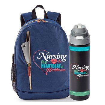 Nursing: The Heartbeat of Healthcare Axel Backpack & Sip+Chug Water Bottle 24 oz. Gift Set from Positive Promotions