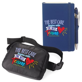 The Best Care Begins With the Best Team Mini Pocket Journal With Mini Pen & Sedona Sling Bag Gift Set from Positive Promotions