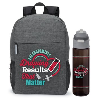 Phlebotomists: Drawing Results That Matter Computer/Laptop Backpack & Water Bottle Gift Set from Positive Promotions
