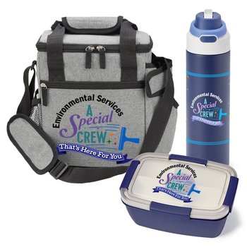 Environmental Services: A Special Crew That's Here For You Riverside Lunch/Cooler Bag, Sip+Chug Water Bottle, & Food Container Gift Set from Positive Promotions