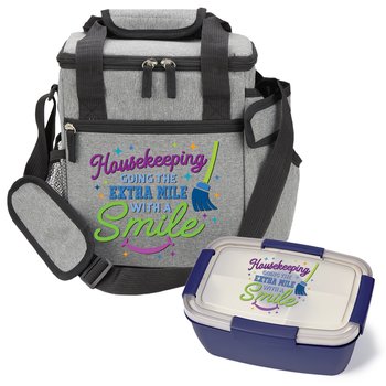 Housekeeping: Going The Extra Mile With A Smile Riverside Deluxe Lunch/Cooler Bag & Food Container 68 oz. Gift Set from Positive Promotions