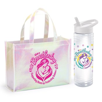 Breastfeeding: Supporting Moms, Protecting Babies Laminated Non-Woven Tote & Solara Water Bottle Combo from Positive Promotions
