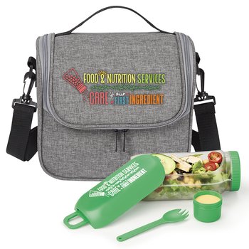 Food & Nutrition Services: Care Is Our First Ingredient Portland Lunch/Cooler Bag & On-The-Go Salad Mason Jar/Food Container 24 oz. Gift Set from Positive Promotions