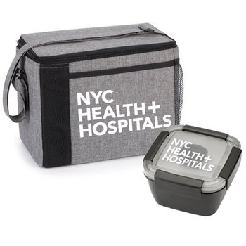 Gray Grayson Lunch/Cooler Bag & Black Locking Container Gift Set - Full-Color Personalization Available from Positive Promotions
