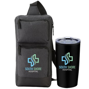 Black Modesto Multi-Pocket Sling Bag & Black Teton Tumbler Gift Set - Personalization Available from Positive Promotions
