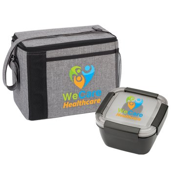 Gray Grayson Lunch/Cooler Bag & Black Locking Container Gift Set - Personalization Available from Positive Promotions