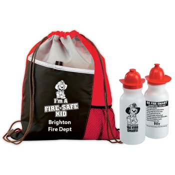I'm A Fire-Safe Kid Deluxe Drawstring Backpack With Do Your Part: Be Fire Smart! Water Bottle Combo - Personalization Available from Positive Promotions