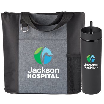 Black Tote & Black 2-in-1 Tumbler Gift Set - Personalization Available from Positive Promotions