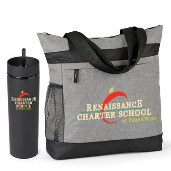 Gray Dylan Tote Bag & Black Canyon 2-in-1 Tumbler Gift Set - Personalization Available from Positive Promotions