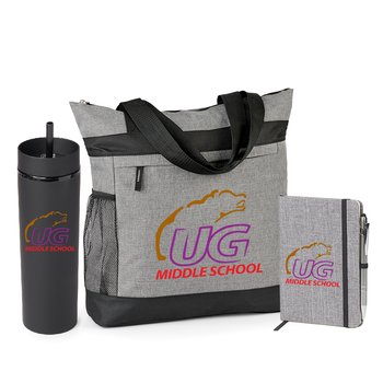 Gray Dylan Tote, Black Canyon Tumbler, Gray Heathered Journal Gift Set - Personalization Available from Positive Promotions