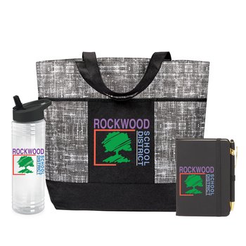 Black Malibu Tote, Solara Water Bottle, & Stanton Jotter Trio Gift Set - Personalization Available from Positive Promotions