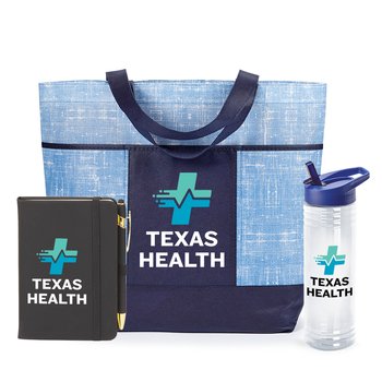 Navy Malibu Tote, Solara Water Bottle, & Stanton Jotter Trio Gift Set - Personalization Available from Positive Promotions