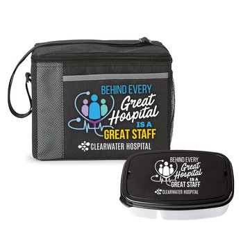 Behind Every Great Hospital Is a Great Staff Lunch/Cooler Bag & Food Container Gift Set - Personalization Available from Positive Promotions