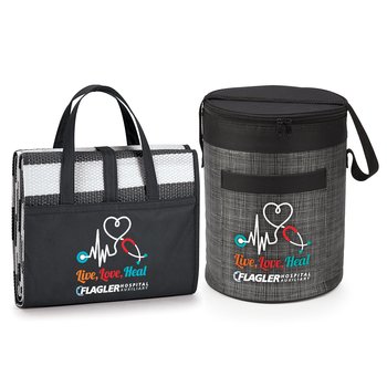 Live, Love, Heal Cooler Bag & Beach Mat Gift Set - Personalization Available from Positive Promotions