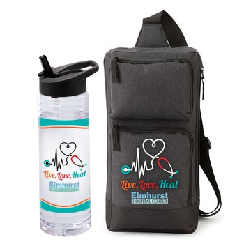 Live, Love, Heal Sling Bag & Water Bottle Gift Set - Personalization Available from Positive Promotions