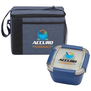Blue Grayson Lunch/Cooler Bag & Locking Food Container Gift Set - Personalization Available from Positive Promotions