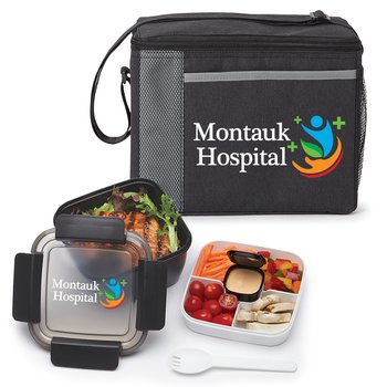 Black Grayson Lunch Bag & Locking Food Container Gift Set - Personalization Available from Positive Promotions