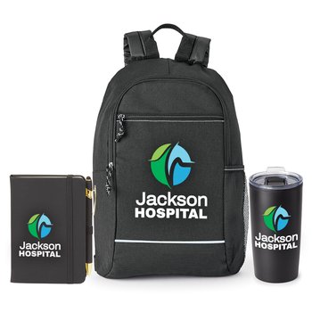 Black Bayside Backpack, Black Stanton Jotter, & Black Teton Tumbler Gift Set - Personalization Available from Positive Promotions