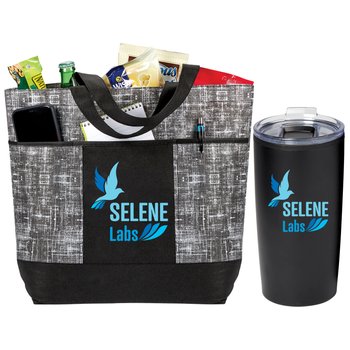 Malibu Non-Woven Zippered Tote Bag & Teton Stainless-Steel Tumbler 20 oz. - Personalization Available from Positive Promotions