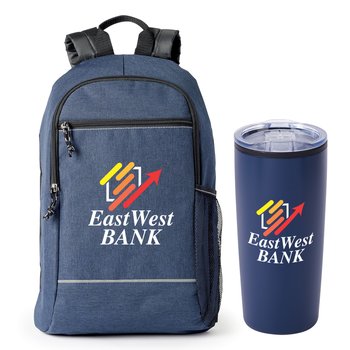 Navy Bayside Backpack & Navy Teton Tumbler Gift Set - Personalization Available from Positive Promotions