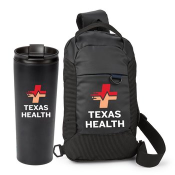 Black Harley Sling Bag & Black Sleek Tumbler Gift Set - Personalization Available from Positive Promotions