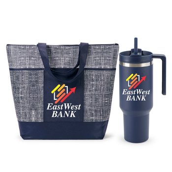 Malibu Zippered Tote & Quencher Tumbler 40 oz. Gift Set - Personalization Available from Positive Promotions