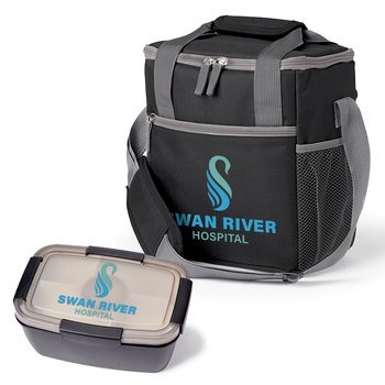 Black Lunch/Cooler Bag & Food Container Gift Set - Personalization Available from Positive Promotions