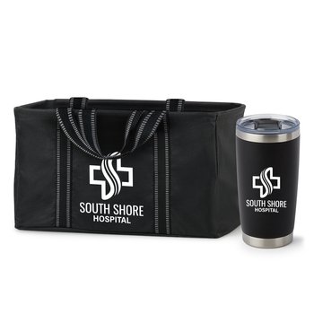 Black Tote & Black Vacuum-Insulated Tumbler Gift Set - Personalization Available from Positive Promotions