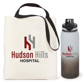 Venice Dual Handle Cotton Tote Bag & Jasper Tritan Water Bottle 32 oz. Gift Set - Personalization Available from Positive Promotions
