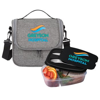 2-Section Food Container & Portland Lunch Bag Gift Set - Personalization Available from Positive Promotions