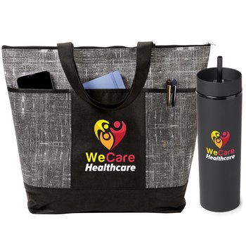 Canyon 2-in-1 Tumbler 16 oz. & Malibu Zippered Tote Bag Gift Set - Personalization Available from Positive Promotions