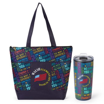 Word Malibu Non-Woven Zippered Tote Bag & Teton Stainless-Steel Tumbler 20 oz. - Personalization Available from Positive Promotions