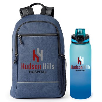 Bayside Backpack & Jasper Water Bottle Gift Set - Personalization Available from Positive Promotions