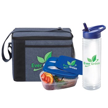 Blue Lunch/Cooler Bag, Water Bottle, & Food Container Gift Set - Personalization Available from Positive Promotions