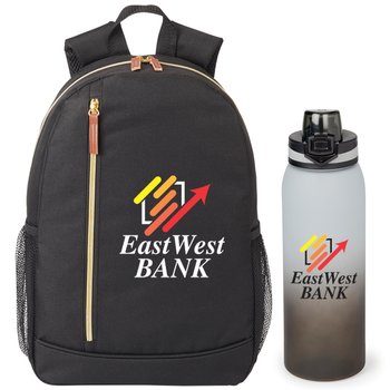 Axel Laptop Backpack & Jasper Water Bottle Gift Set - Personalization Available from Positive Promotions