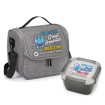 Behind Every Great Hospital Is a Great Staff Lunch/Cooler Bag & Food Container Gift Set - Personalization Available from Positive Promotions