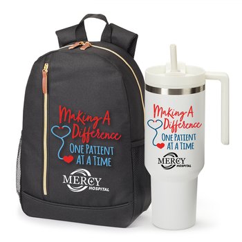 Making a Difference One Patient at a Time Axel Backpack & Quencher Tumbler Gift Set - Personalization Available from Positive Promotions