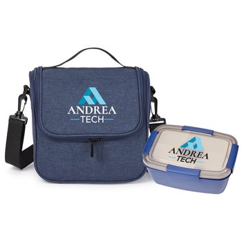 Blue Portland Lunch/Cooler Bag & Blue Locking Stacker Food Container Gift Set - Personalization Available from Positive Promotions