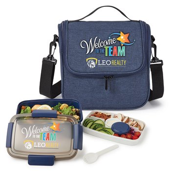 Welcome to the Team Portland Lunch/Cooler Bag & Locking Stacker Food Container Gift Set - Personalization Available from Positive Promotions
