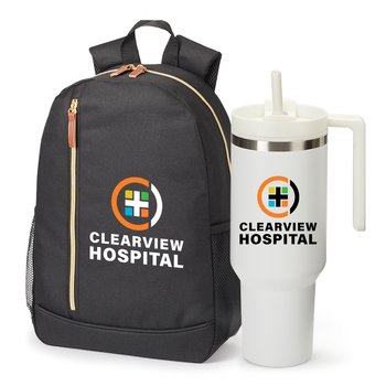 Axel Backpack & Quencher Tumbler Gift Set - Personalization Available from Positive Promotions